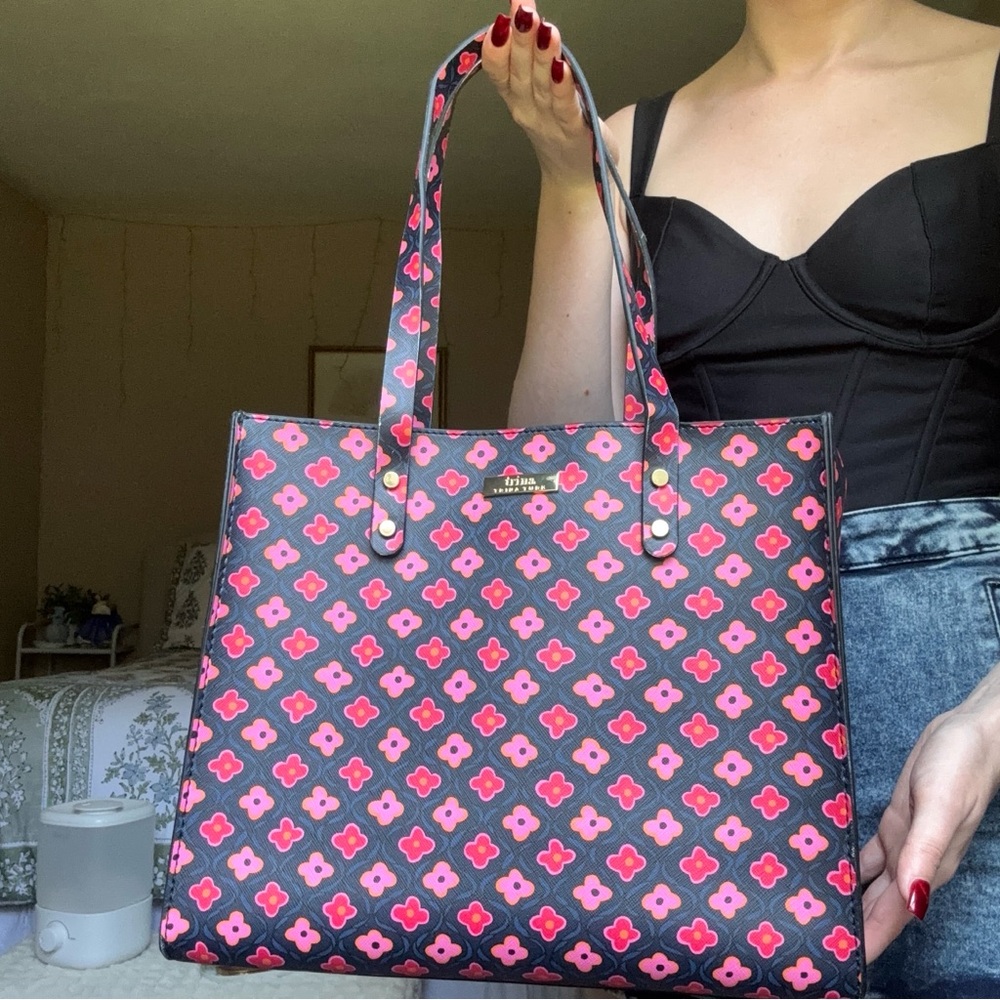 Trina Turk Floral Navy and Pink Tote